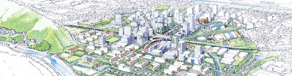 Partial excerpt from the figure of the vision from the Hachioji City Planning Master Plan (FY2013-2014 Commissioned project to assist with the revision of the Hachioji City Planning Master Plan)