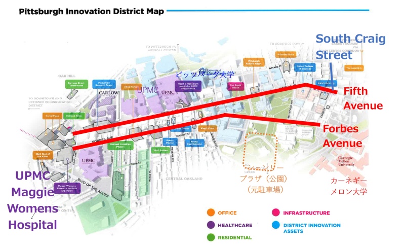 図2 「ピッツバーグイノベーション地区」の地図 (出典:Innovate PGH提供資料に一部加筆)