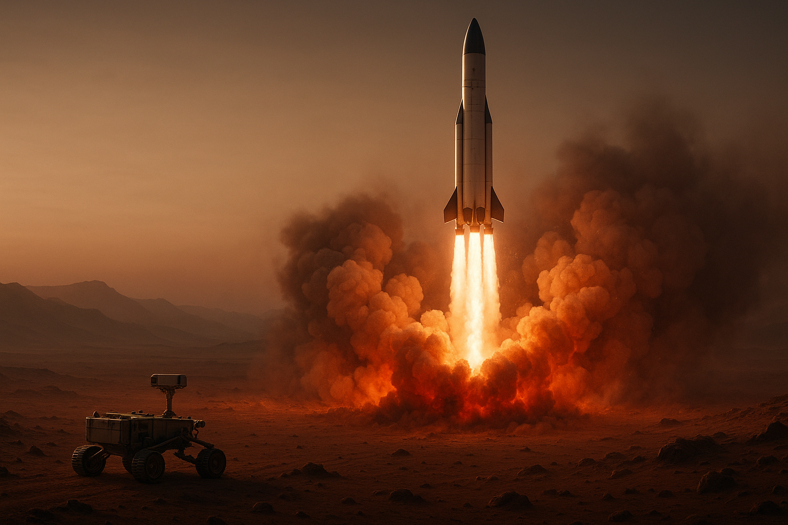 画像１　火星からのロケット打上げイメージ（出典：AIで作成）