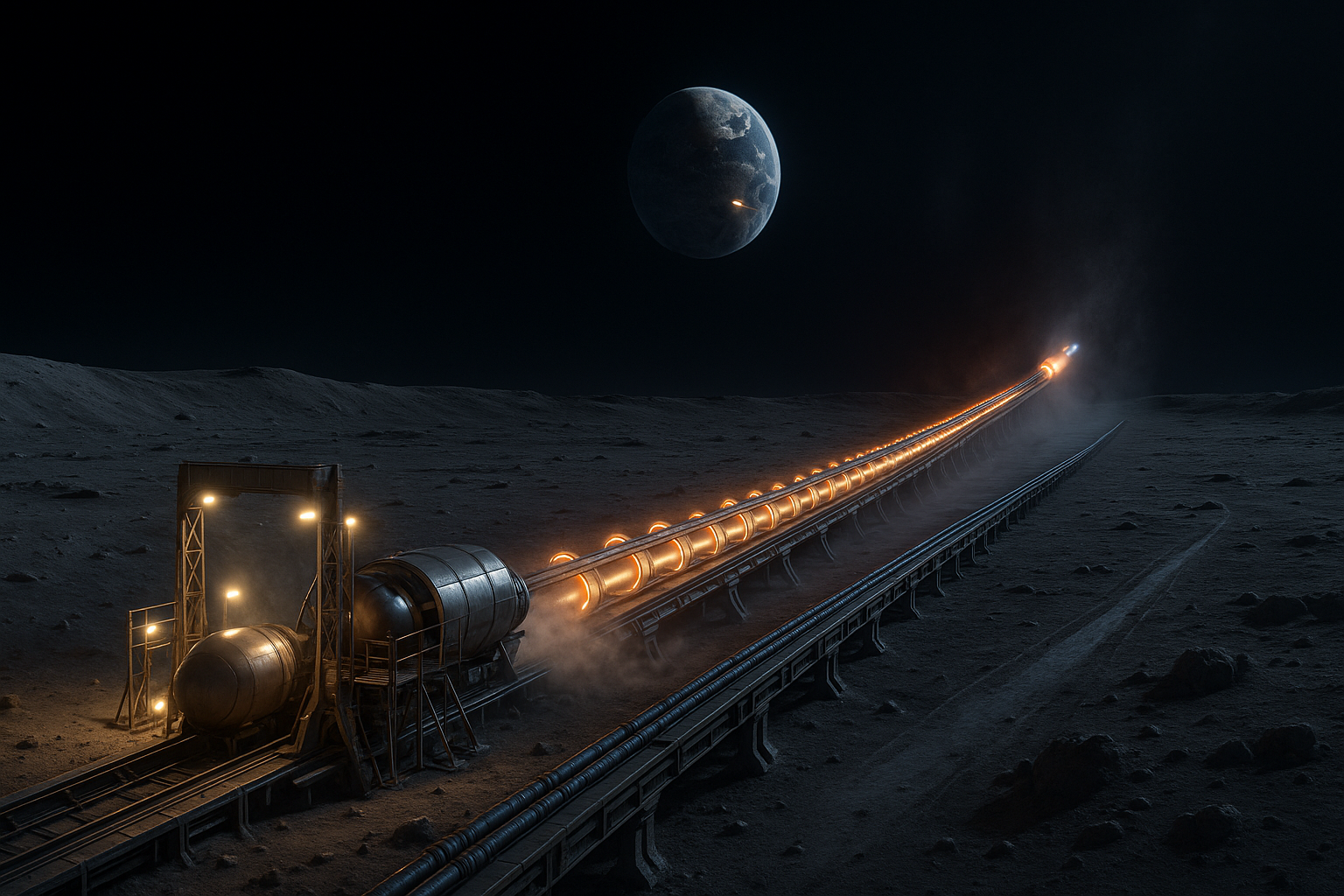 画像４　マスドライバーのイメージ（出典：AIで作成）