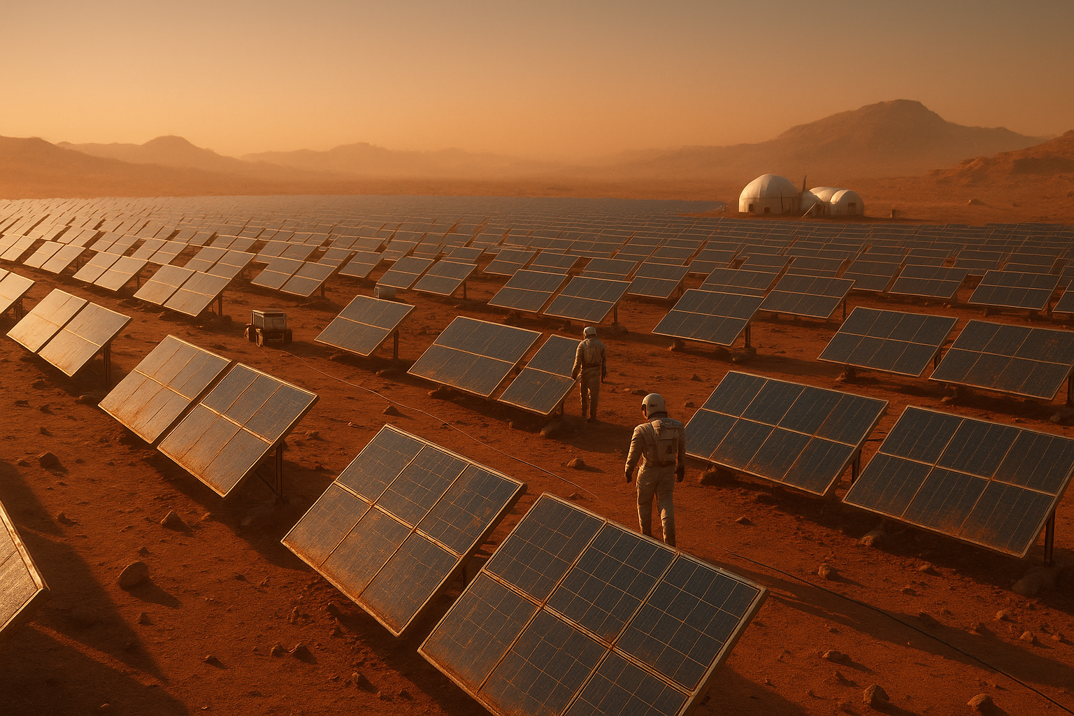 画像５　火星表面での太陽光発電パネルのイメージ（出典：AIで作成）